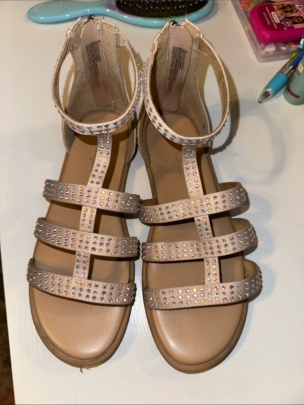 Cat & Jack champagne Rhinestone Multi-Strap Sandals